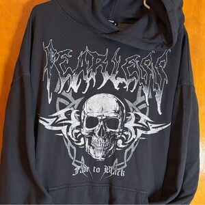 Ardene Black Hoodie with Silver Skull Graphic